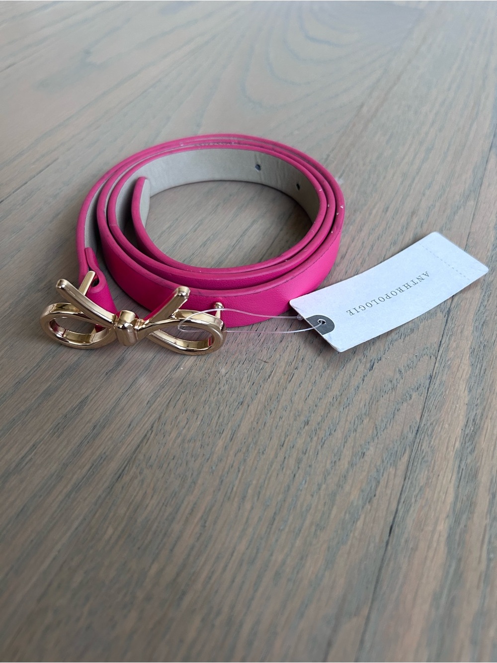 Anthropologie Red Leather Skinny Belt Gold Buckle S NWT
